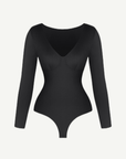 Wholesale V-Neck Long Sleeve Thong Waist Control Bodysuit