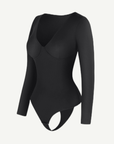 Wholesale V-Neck Long Sleeve Thong Waist Control Bodysuit