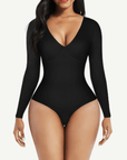 Wholesale V-Neck Long Sleeve Thong Waist Control Bodysuit