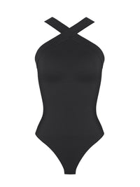 Ribbed Halter Neck Bodysuit - Black