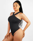 Ribbed Halter Neck Bodysuit - Black