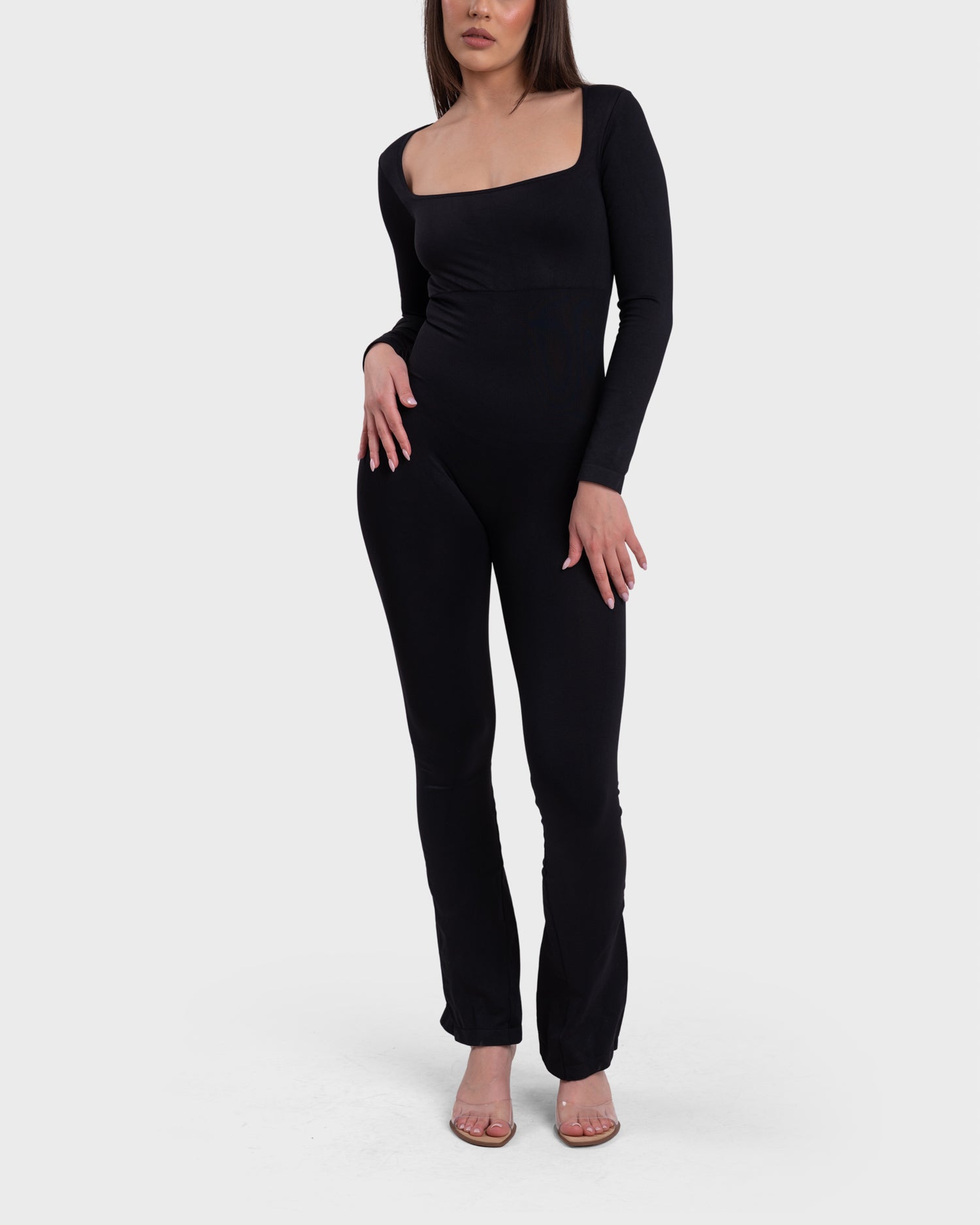 All Day Long Sleeve Flare Jumpsuit Black – Shop Lily