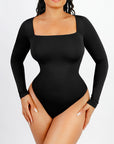 Long Sleeve Square Neck Bodysuit - Black