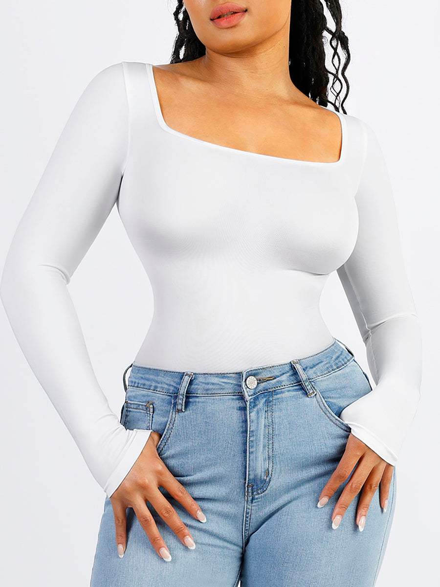Essential Seamless Long Sleeve Shaping Bodysuit - White