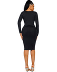 Square Neck Long Sleeve Midi Dress - Black