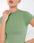 Short Sleeve Crew Neck Bodysuit - Green