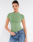 Short Sleeve Crew Neck Bodysuit - Green