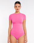 Short Sleeve Crew Neck Bodysuit - Pink