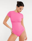 Short Sleeve Crew Neck Bodysuit - Pink