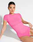 Short Sleeve Crew Neck Bodysuit - Pink