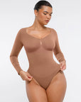 SculptCurve Long Sleeve Thong Bodysuit - Light Brown