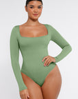 Long Sleeve Square Neck Bodysuit - Olive