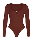 Essential Ribbed Long Sleeve Bodysuit - Burgundy