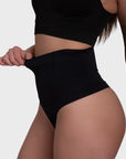 Tummy Control Shaping Thong Panties - Black