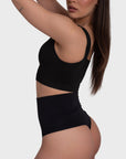 Tummy Control Shaping Thong Panties - Black