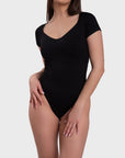 Short Sleeve Ultra Shaping Push-Up Bodysuit - Black