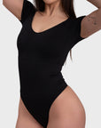 Short Sleeve Ultra Shaping Push-Up Bodysuit - Black