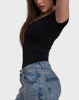 Short Sleeve Ultra Shaping Push-Up Bodysuit - Black