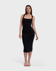 Square Neck Midi Dress - Black