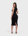 Square Neck Midi Dress - Black