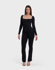 All Day Long Sleeve Flare Jumpsuit - Black