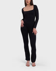 All Day Long Sleeve Flare Jumpsuit - Black