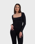 All Day Long Sleeve Flare Jumpsuit - Black