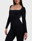 All Day Long Sleeve Flare Jumpsuit - Black