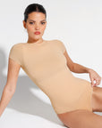 Short Sleeve Crew Neck Bodysuit - Nude