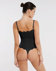 Lace Detail Thong Bodysuit - Black