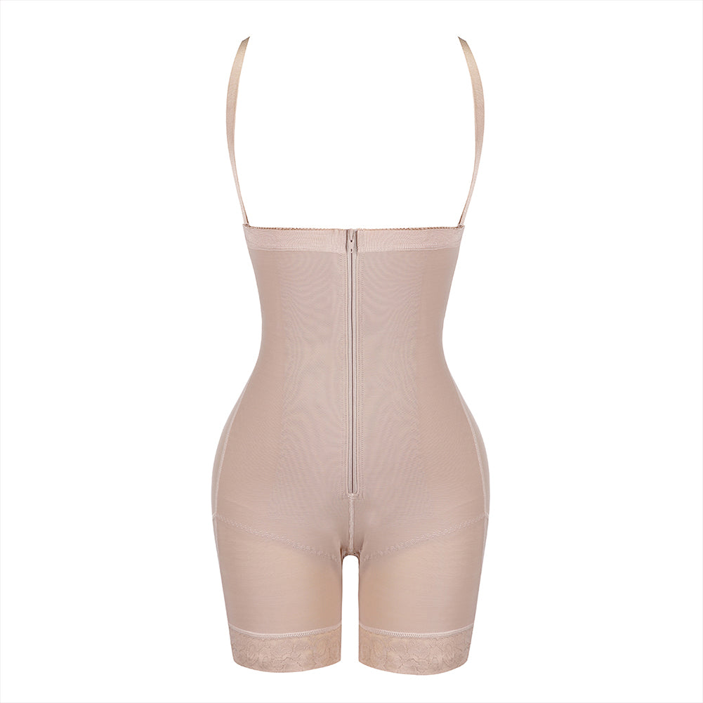 Detachable Straps Zip Up Slimming Body Shaper - Nude