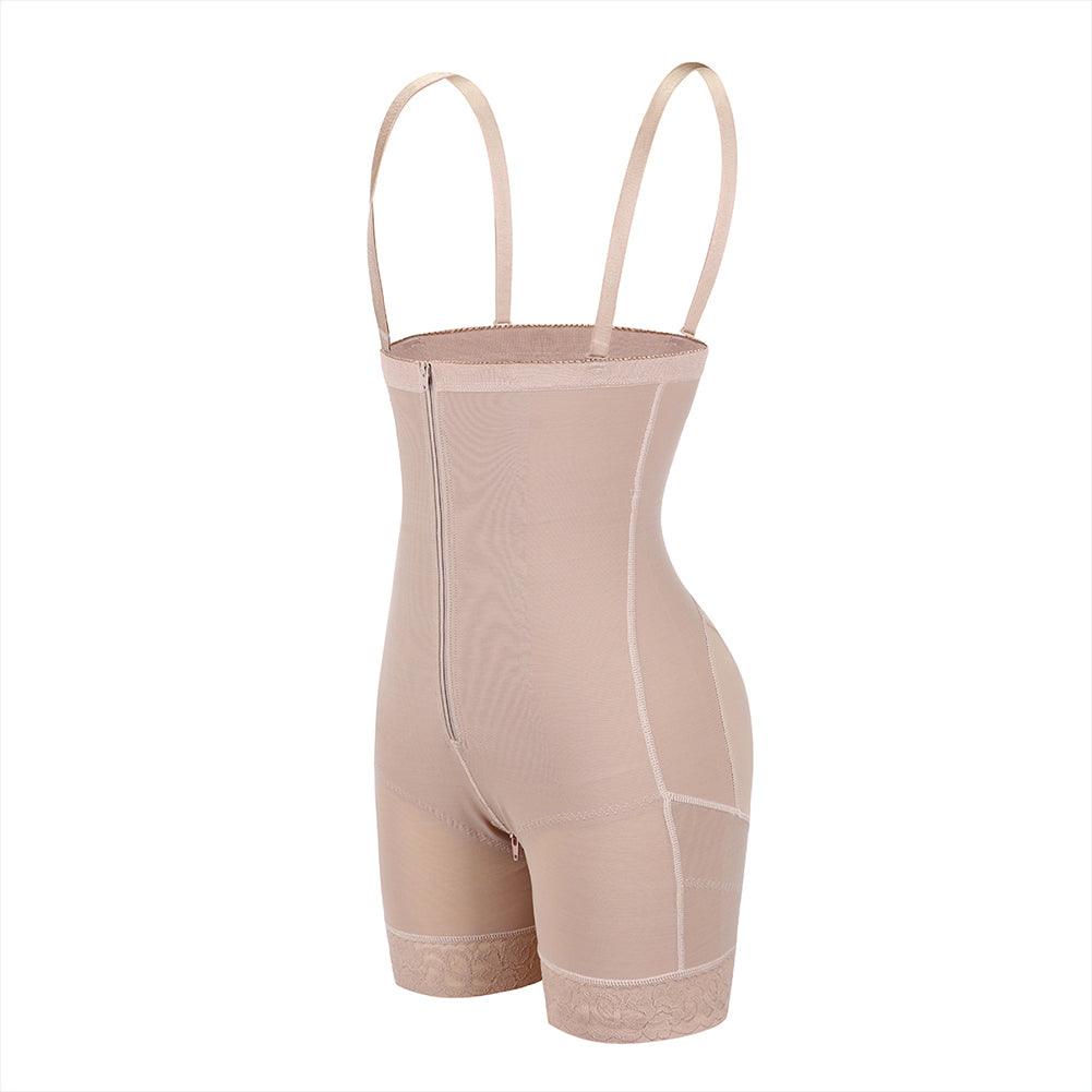 Detachable Straps Zip Up Slimming Body Shaper - Nude