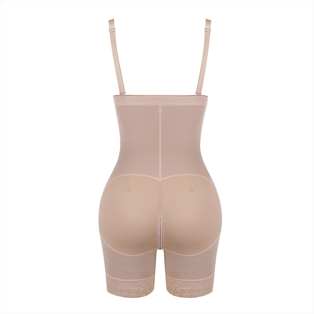 Detachable Straps Zip Up Slimming Body Shaper - Nude