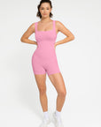 Square Neck Short Sculpting Jumpsuit - Pink