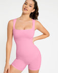 Square Neck Short Sculpting Jumpsuit - Pink