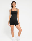 Square Neck Short Sculpting Jumpsuit - Black