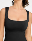 Square Neck Short Sculpting Jumpsuit - Black