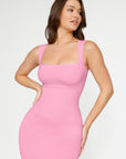 Square Neck Midi Dress - Pink