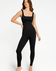 Square Neck Sculpting Jumpsuit - Black