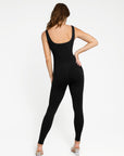 Square Neck Sculpting Jumpsuit - Black