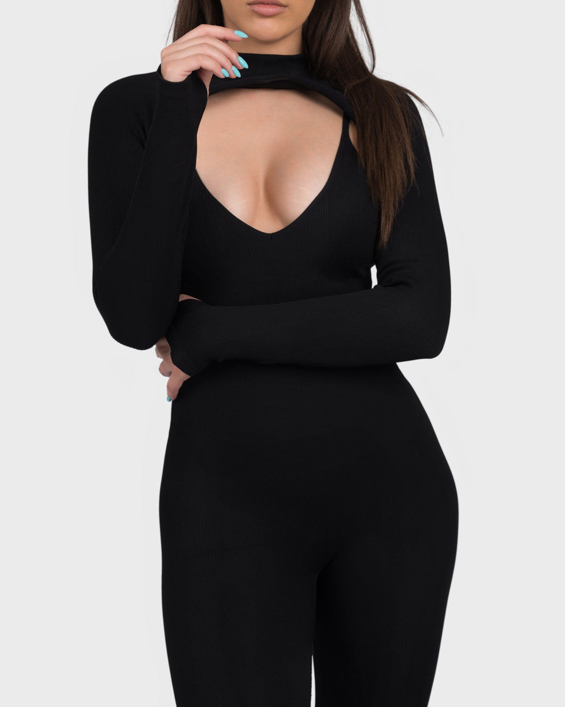 Two Piece Ribbed Sculpting Jumpsuit - Black