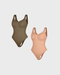 2pcs | SculptCurve Thong Bodysuit - Brown and Nude