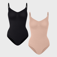 Shop Lily Ultimate Sculpt Bodysuit, пакет од 2: бесшевно обликувачко боди за стомак во црна и телесна боја, поставени едно до друго