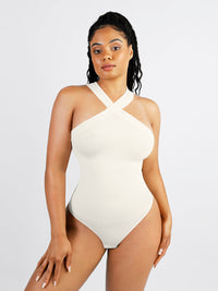 Ribbed Halter Neck Bodysuit - White