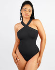 Ribbed Halter Neck Bodysuit - Black