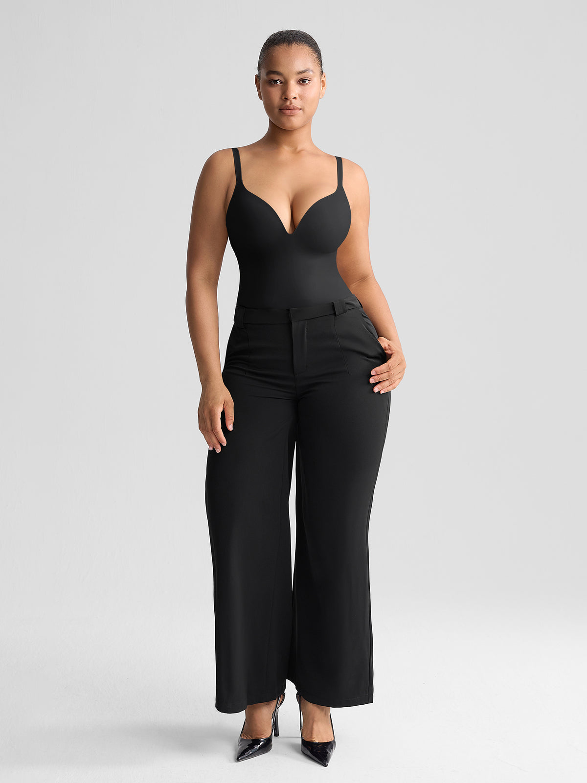 SculptEssence Signature Plunge Bodysuit - Black