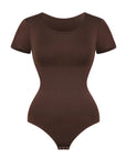 Essential Short Sleeve Thong Shaping Bodysuit - Brown