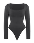 Long Sleeve Square Neck Bodysuit - Black