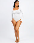 Long Sleeve Square Neck Bodysuit - White