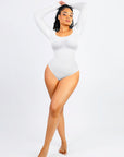 Long Sleeve Square Neck Bodysuit - White